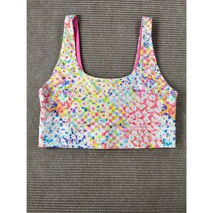 Fabletics Reversible Sports Bra Pink Floral Checkered Print Scoop Neck Womens